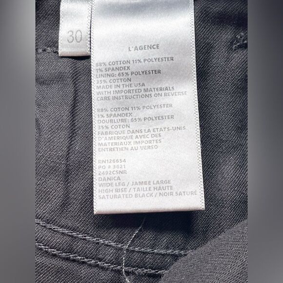 L'Agence Danica Wide Leg High Rise raw hem cropped Jeans in dark Black Size 30 - Picture 5 of 8